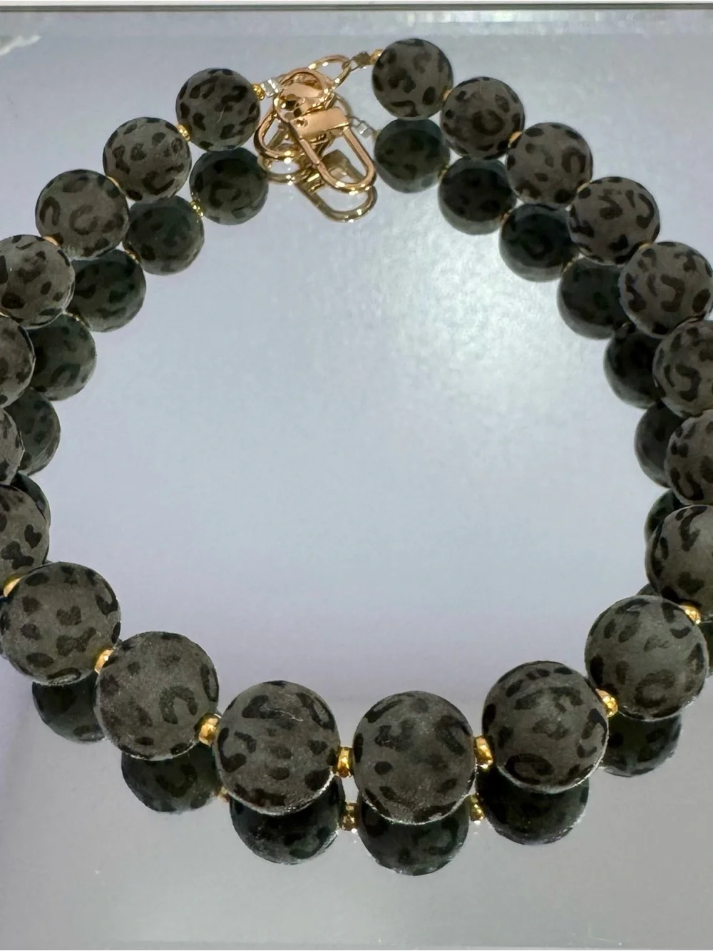 New Leopard-Print Beaded Bag Chain 18 inches with Gold Accents
